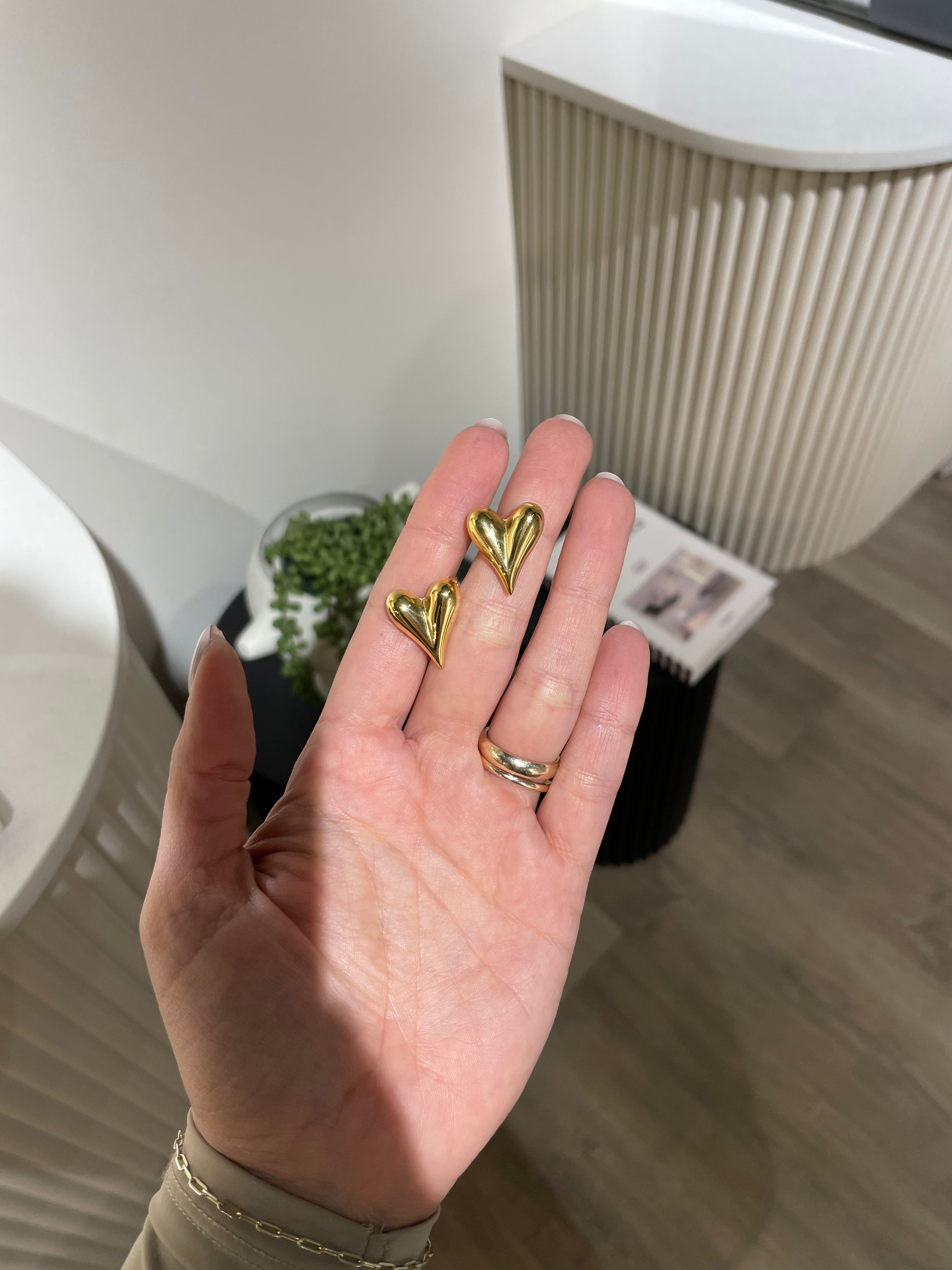 Aros corazón acero gold